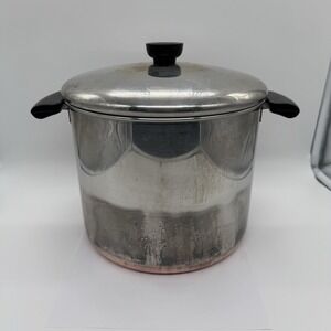 Vintage Revere Ware Copper Bottom Stock Pot w/ Lid USA Clinton IL Large 8 Qt